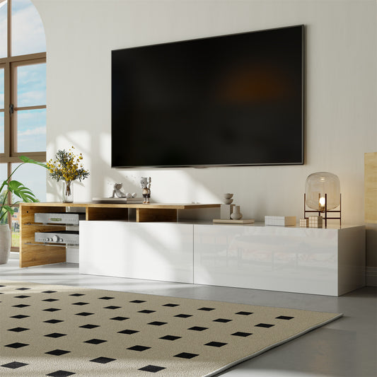 Tv-meubel – TV-kast – TV-meubelkast – TV-standaard – TV-dressoir – Hoogglans wit – Glazen legplanken – Duurzaam niet-hout – Veel opbergruimte