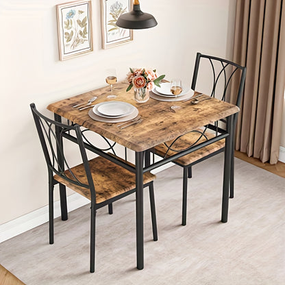 Eettafelset – Eethoek – Keukentafelset – Tafel met Stoelen – 3-delig – Compact Vintage Design – Hardhout en Metaal