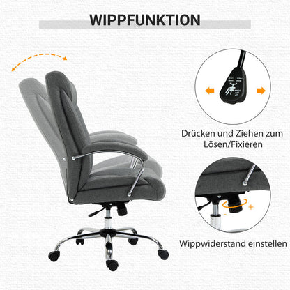 Ergonomic Office Chair with Rocking Function, Height-Adjustable Swivel Desk Chair with Padded Armrests & Headrest, Heavy-Duty Metal/Plastic Frame, Manual Recline Mechanism, Grey -Friendly Rolling Chair for & Corporate Workspa