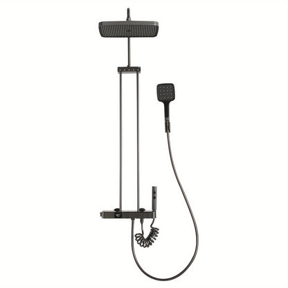 Modern Wall-Mounted Bath Tap with Hand Shower - 5-in-1 Shower System, Brass & Stainless Steel Construction, Black Finish, Corrosion Resistant for Contemporary Bathrooms, Bathroom Upgrade, Sleek Bathroom Style, Durable Bathroo