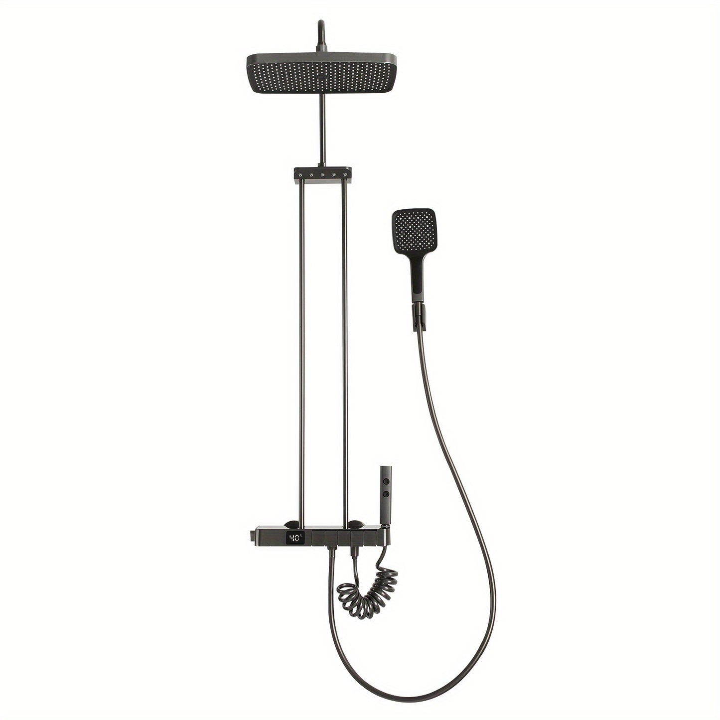 Douchekraan – Doucheset – Mengkraan – Thermostaatkraan – Handdouche – 5-in-1 Waterstanden – Messing en RVS – Zwart Mat