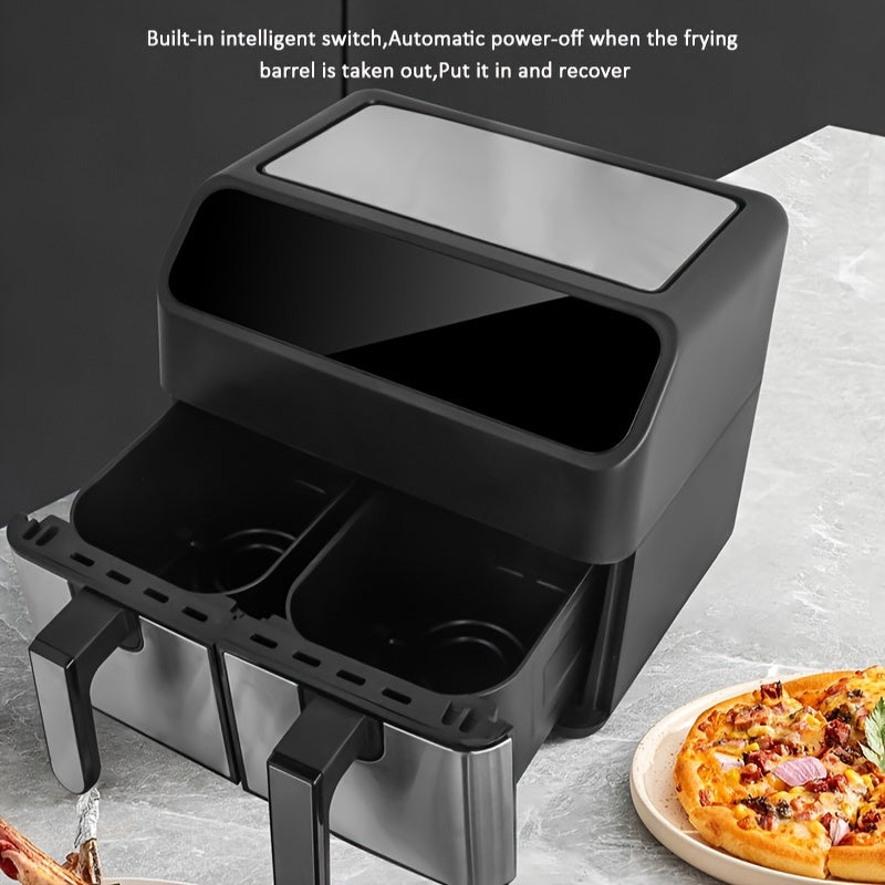 Airfryer – Heteluchtfriteuse – Dubbele Mand – Luchtfriteuse – Vetarm Koken – 8 Liter Capaciteit – 2000 Watt Vermogen – LED Touchscreen – Roestvrijstalen Behuizing