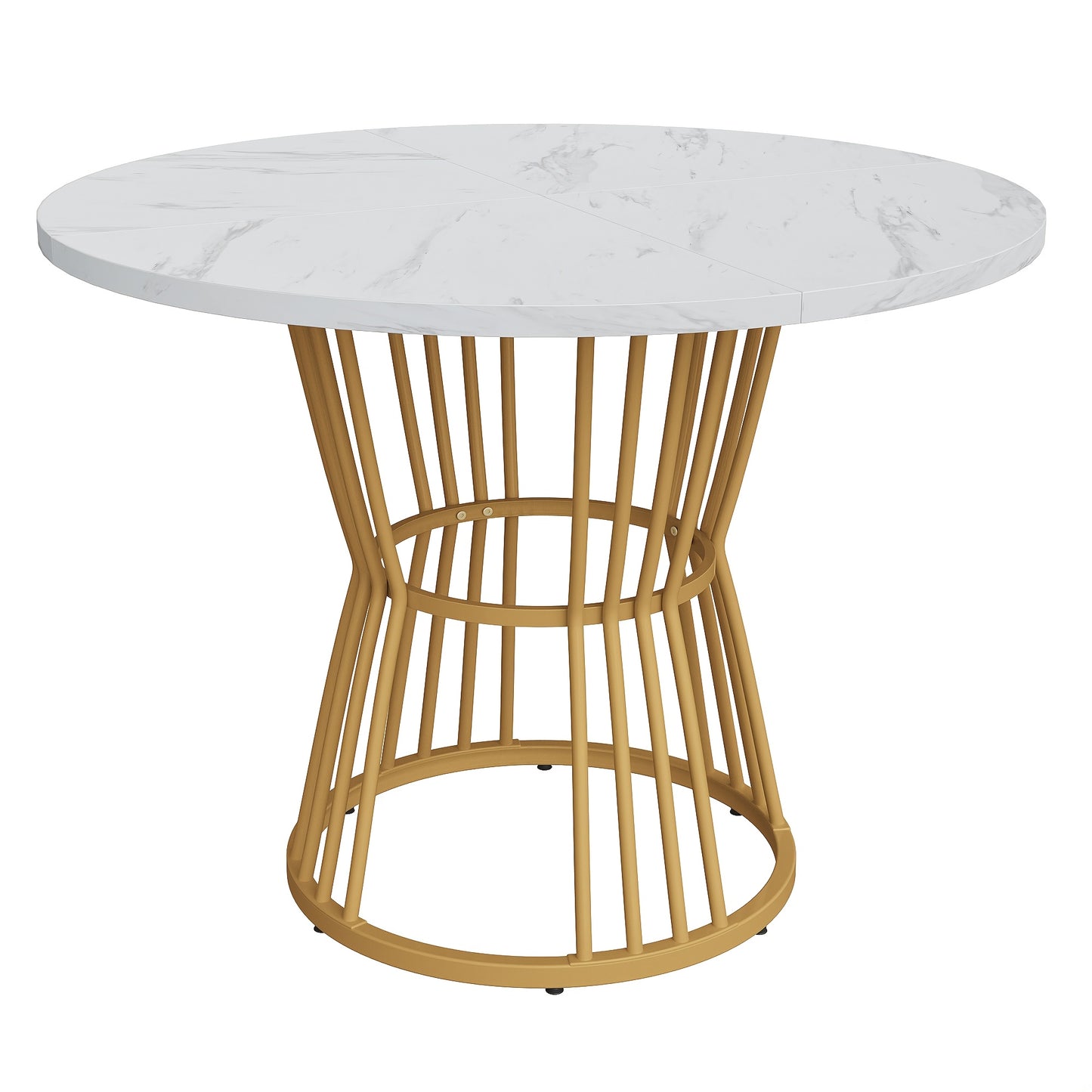 Ronde Eettafel – Eettafel Rond – Keukentafel – Ontbijttafel – Tafel Marmerlook – Wit Gouden Frame – Compact Design – Stevig Metalen Frame