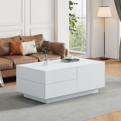 Salontafel – Koffietafel – Woonkamertafel – Bijzettafel – Theetafel – Schuifbaar Tafelblad – 4 Lades – Wit – 90x55x45 cm