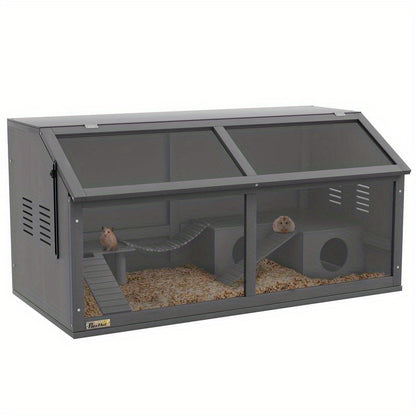 Small animal cage rodent cage, with accessories, fir wood, 100cm x 52cm x 50cm, grey, Pet Enclosure, Rodent Habitat, Wooden Cage, Natural Wood Design, Solid Wood Construction, Handcrafted Cage, Animal Enclosure, Small Pet Cag
