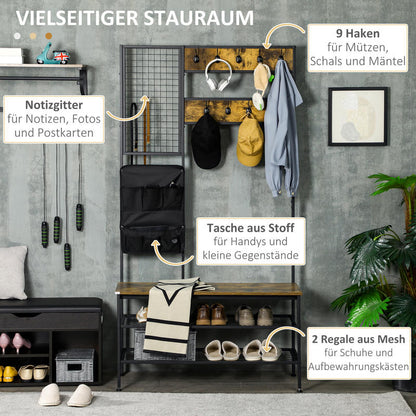 Industriële Kapstok – Schoenenrek – Jassenhanger – Opberger – Garderobekast – Met Memo Board – Schoenenbank En Opbergtas – Compact En Stoer Design