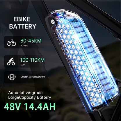 48V 14.4Ah E-bike Accu – Elektrische Fietsaccu – Lithium Accu – Fiets Batterij – Elektrische Batterij – 690Wh Capaciteit – Ingebouwd 30A BMS & Anti-diefstal Slot