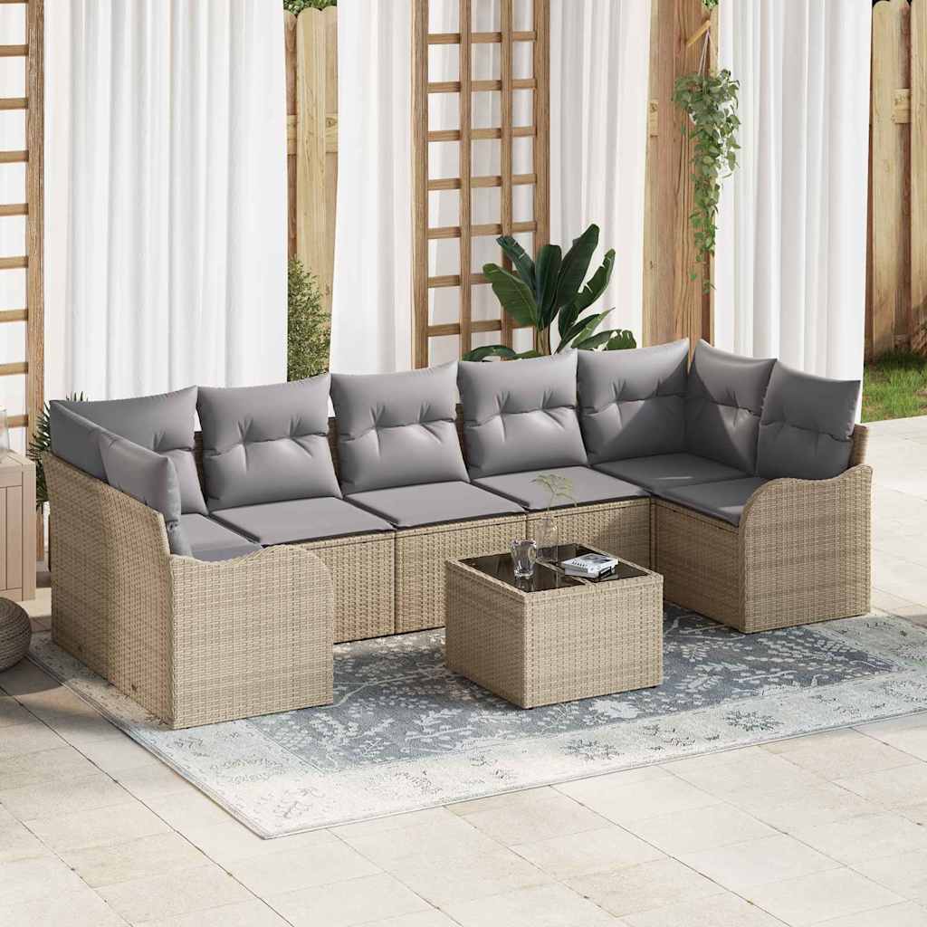 Modulaire Tuinbank – Loungeset Buiten – Tuinmeubel – Buitenbank – Balkonbank – Handgeweven Kunststof Riet – Weerbestendig Met Afneembare Kussens – Beige Grijs