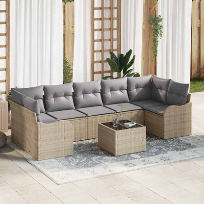 Modulaire Tuinbank – Loungeset Buiten – Tuinmeubel – Buitenbank – Balkonbank – Handgeweven Kunststof Riet – Weerbestendig Met Afneembare Kussens – Beige Grijs