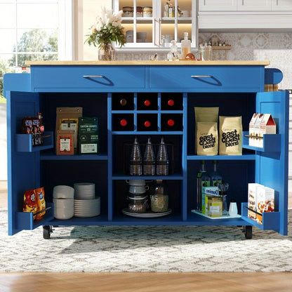 Keukeneiland – Keukenwagen – Keukentrolley – Buffetkast – Opbergkast – Blauw Met Houtnerf – 102x45x92 cm – Duurzaam Met Metaalframe