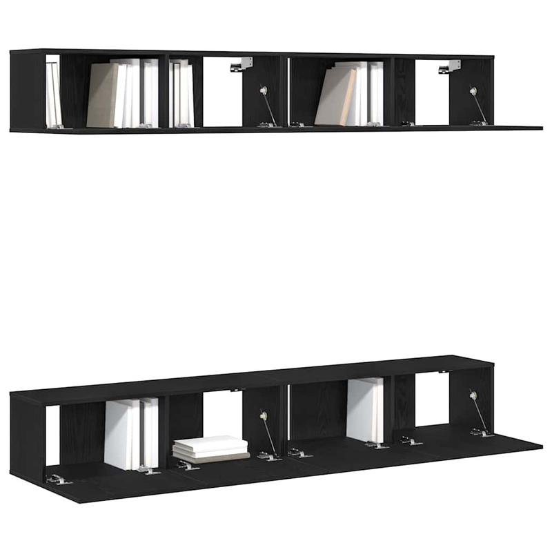 TV Meubel Set – Tv Meubelkast – Tv Dressoir – Mediameubel – Tv Meubel Zwart – Duurzaam Hardhouten Zwart Eikenhout – Compact Ruimtebesparend Ontwerp 100x30 cm