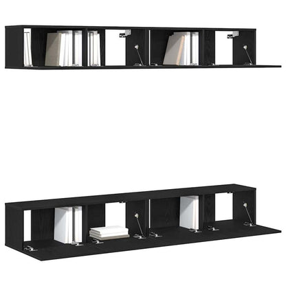 TV Meubel Set – Tv Meubelkast – Tv Dressoir – Mediameubel – Tv Meubel Zwart – Duurzaam Hardhouten Zwart Eikenhout – Compact Ruimtebesparend Ontwerp 100x30 cm