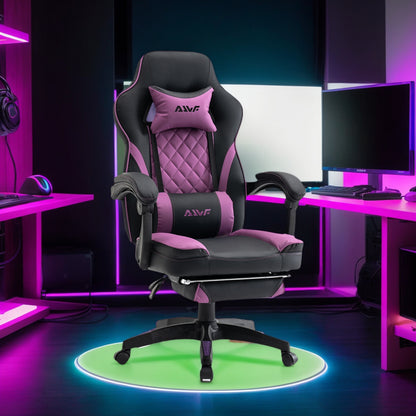 Gamingstoel – Gamestoel – Gaming Chair – Bureaustoel – Game Stoel – Ergonomisch Design – Verstelbare Rugleuning & Lendensteun – Zwart met Paarse Accenten