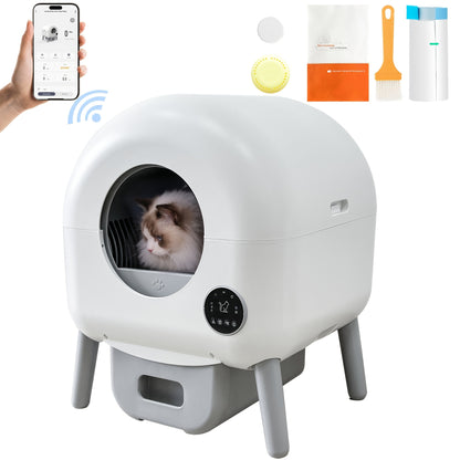 Automatische Kattenbak – Zelfreinigende Kattenbak – Elektrische Kattenbak – Kattenbak XXL – Kattenbak Rond – Infraroodsensoren & Zwaartekrachtsensoren – Stil & Met Anti-Knelfunctie