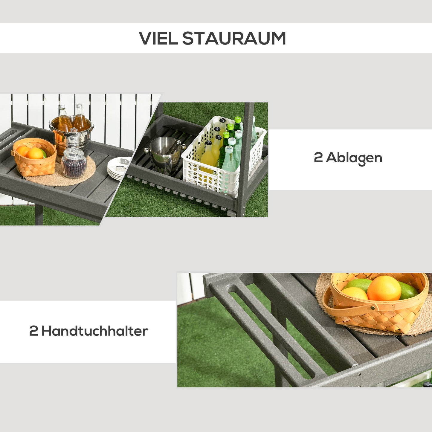 Tuinwagen – Tuintrolley – Serveerwagen – Bolderkar – Opbergen – 2 Ruime Planken – Water- en Corrosiebestendig HDPE