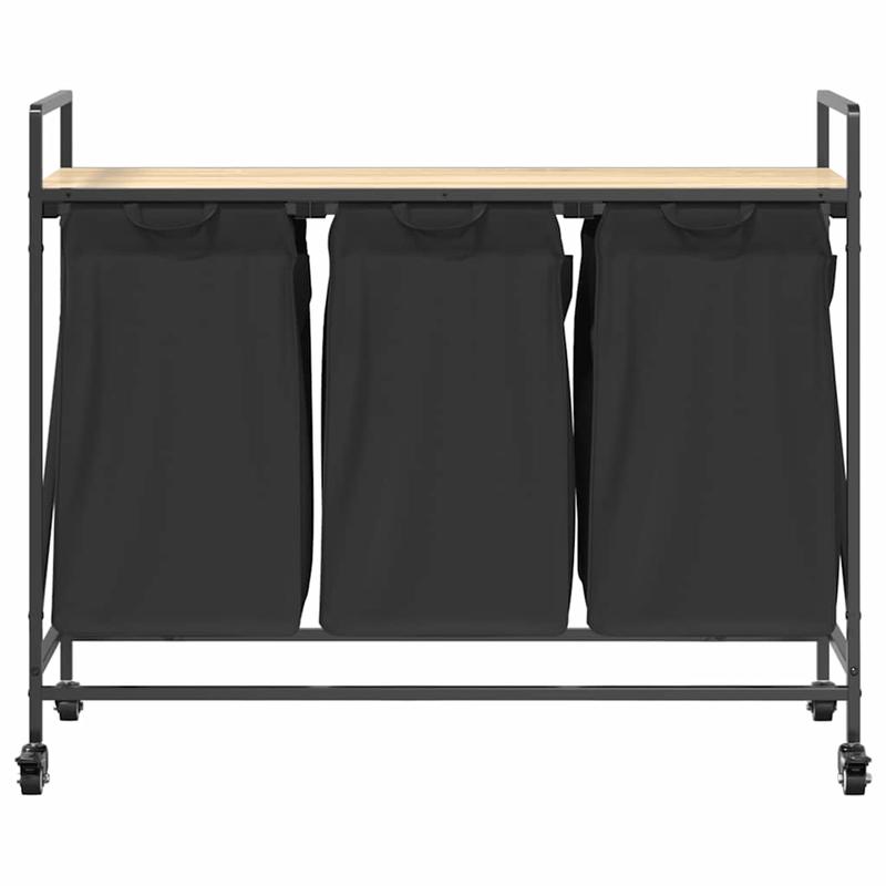 Wasmand – Wassorteerder – Wasbox – Waszak – Wasopberger – 3 Vakken – Met Wielen – Sonoma Eiken Design - Zwart