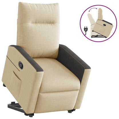 Bureaustoel Elektrisch Verstelbaar – Relaxfauteuil – Zitstoel – Verstelbare Stoel – Comfortstoel – Elektrische Liftfunctie – Handmatig Verstelbare Rugleuning 135° – Crème Stoffen Bekleding