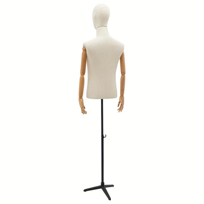 Mannenetalagepop – Etalagepop Heren – Displaypop Man – Kledingpoppetje – Etalagepop Verstelbaar – Verstelbare Hoogte 135-193 cm – Houten Body Met Linnen Bekleding