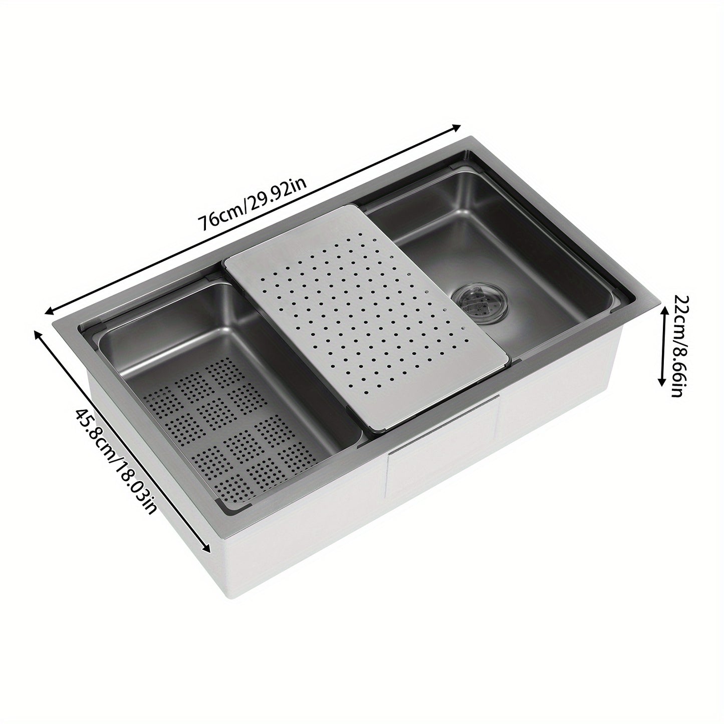 Keukenspoelbak – Spoelbak – Gootsteen – Wasbak – Spoelbakken – Zwart RVS – 76x45 cm – 304 Roestvrij Staal – Grote Inhoud & Inclusief Afdruipmand