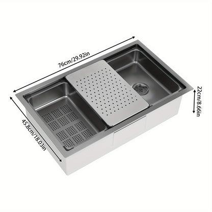 Keukenspoelbak – Spoelbak – Gootsteen – Wasbak – Spoelbakken – Zwart RVS – 76x45 cm – 304 Roestvrij Staal – Grote Inhoud & Inclusief Afdruipmand
