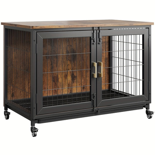 Hondenbench – Hondenkooi – Hondenhok – Huisdierbench – Metalen Bench – Medium Formaat – Met Wieltjes En Vergrendeling – Ventilatie En Uitneembare Schuiflade – 95x55,9x65 cm