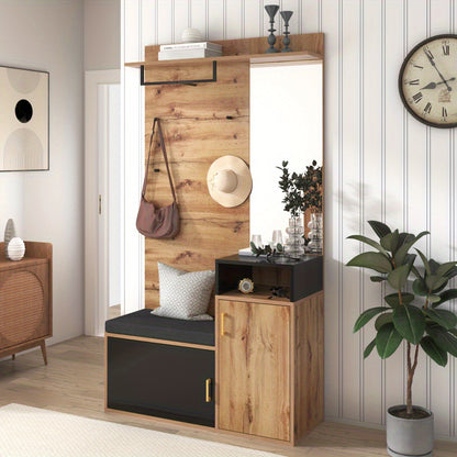Coat rack and cloakroom suite, comprising four coat hooks, mirror, shoe cabinet, wall-mounted coat rack, top shelf, and hallway bench. Designed to meet diverse requirements, suitable for corridors and entrance halls.