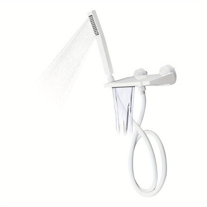 Modern White Waterfall Bath Tap with Hand Shower - Brushed Nickel Finish Bathtub Faucet, Single Handle Control, Wall-Mounted Design, Easy Installation with Included Hardware, Durable & Corrosion-Resistant for Spa-Like Bathing