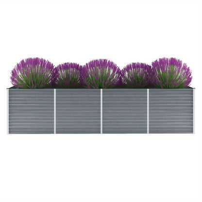 Garden Raised Bed Galvanised Steel 320x80x77 cm Grey Planter Box Outdoor, Standing Growing Bed Herb Raised Bed for Gardening, Vegetables, Flower, Backyard
