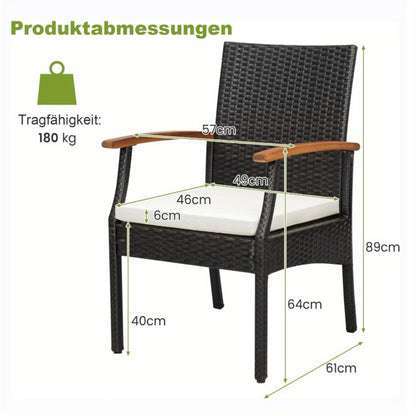 Tuinset Stoelen – Tuinstoelen – Buitenstoelen – Rieten Stoelen – Balkonstoelen – PE Rattan – Zachte Afneembare Kussens – Acaciahouten Armleuningen – Bruin
