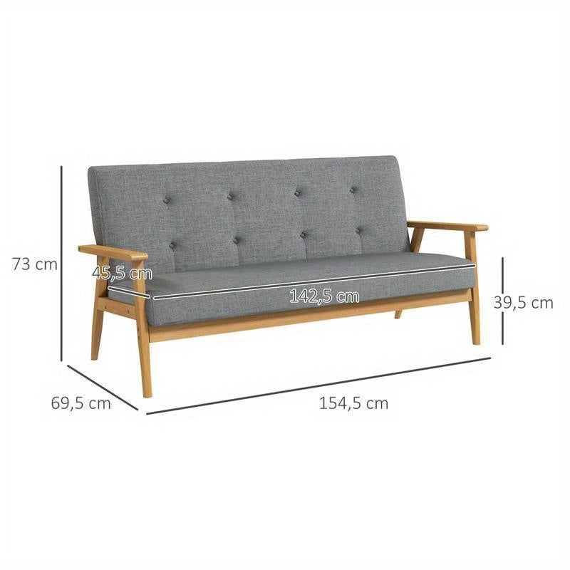 Easy-to-Assemble Modern 3-Seater Sofa Bed-like Couch - Thick Foam & Rubberwood Frame, Gray Upholstered Futon Sofa for Small Spaces, Apartments, Living Room, Bedroom, Office - Durable (Assembly Required)
