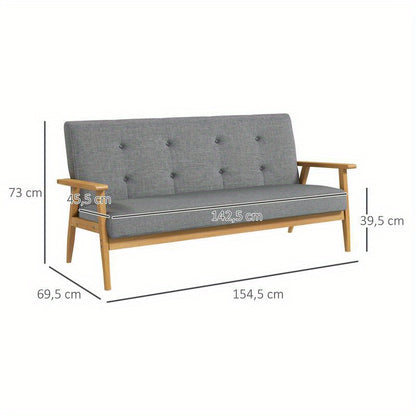 Easy-to-Assemble Modern 3-Seater Sofa Bed-like Couch - Thick Foam & Rubberwood Frame, Gray Upholstered Futon Sofa for Small Spaces, Apartments, Living Room, Bedroom, Office - Durable (Assembly Required)