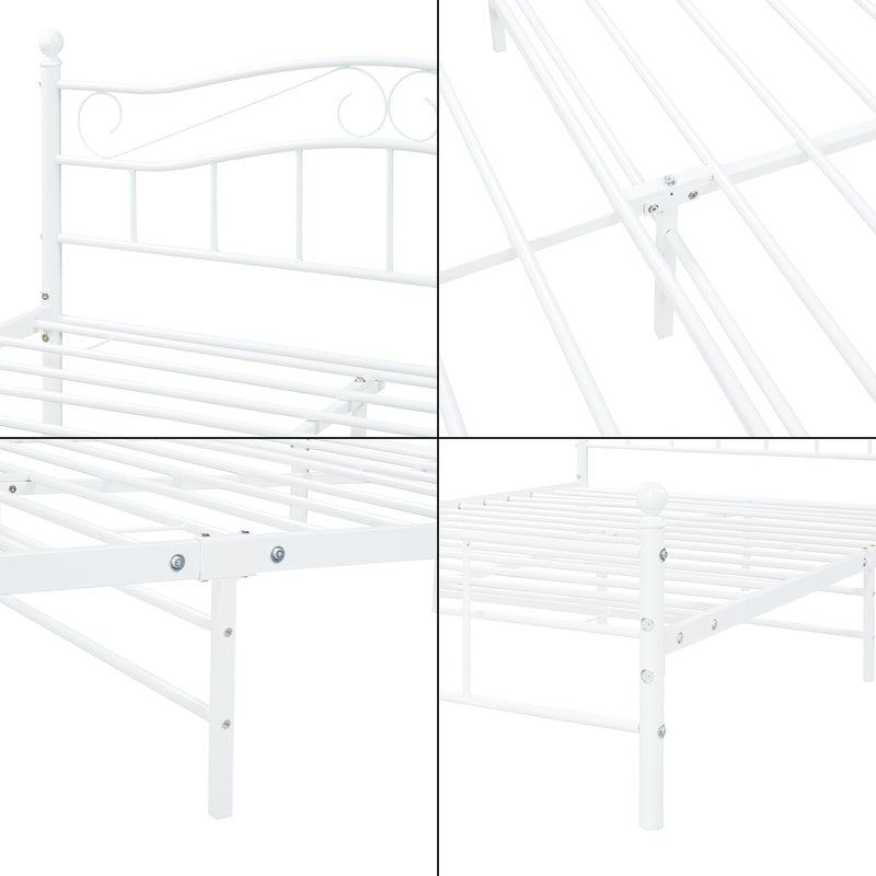 Metalen Bed – Stalen Bed – Kinderbed – Eenpersoonsbed – Tweepersoonsbed – Mat Wit – 140 x 200 cm – Stevig Metalen Frame – Inclusief Lattenbodem