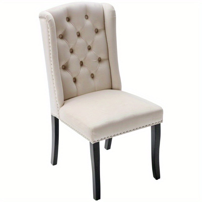 Eetkamerstoelen Set – Keukenstoelen – Stoelen Beige – Lounge Stoelen – Tafelpoot Stoelen – Button Tufted Bekleding – Chroom Nagelrand