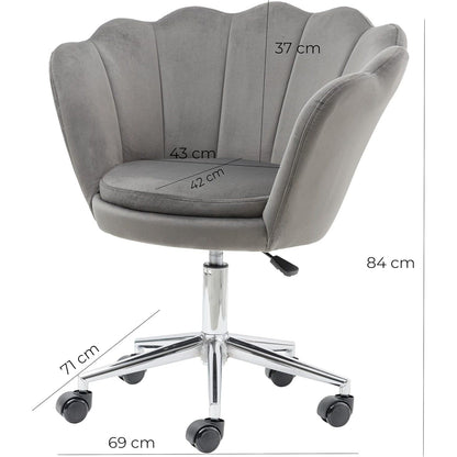Velvet Bureaustoel – Fauteuil – Werkstoel – Stoel met Wieltjes – Bureaustoel Met Verstelbare Hoogte – Zachte Velvet Bekleding – Draaibare Vijfsterbasis