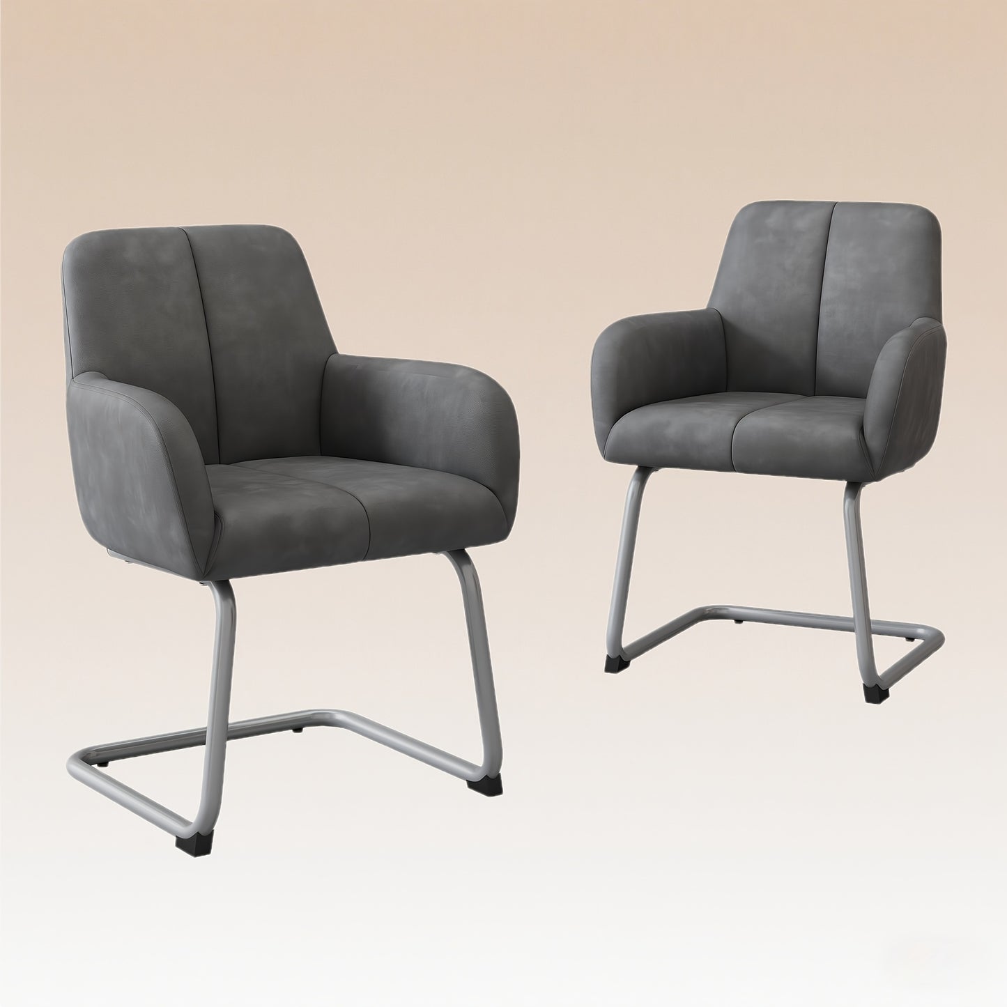 Lounge Stoel – Eetkamerstoel – Fauteuil – Leunstoel – Zetel – Grijs – Gebogen Stalen Poten – Set Van 2