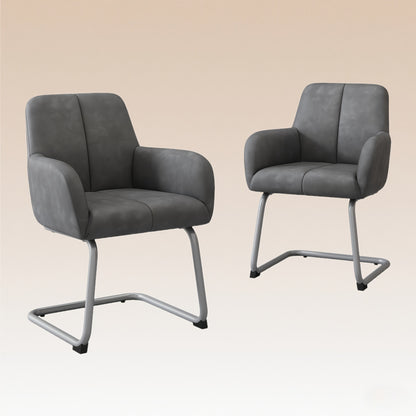 Lounge Stoel – Eetkamerstoel – Fauteuil – Leunstoel – Zetel – Grijs – Gebogen Stalen Poten – Set Van 2