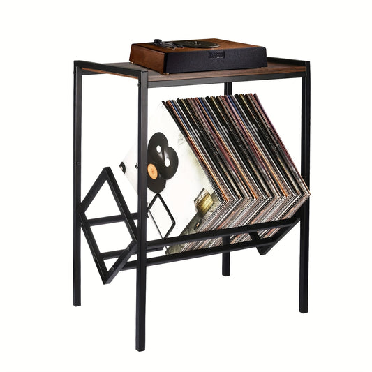 Platenspeler Meubel – Platenspeler Rek – Vinylkast – Muziekmeubel – Opbergrek – Zwart Metalen Poten – Opslag Voor 80 Albums