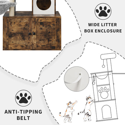 3-in-1 Kattenmeubel – Krabpaal – Kattenboom – Kattenhuis – Kattenmand – Verborgen Kattenbak – Zacht Pluche Bed – Compact Ruimtebesparend Design