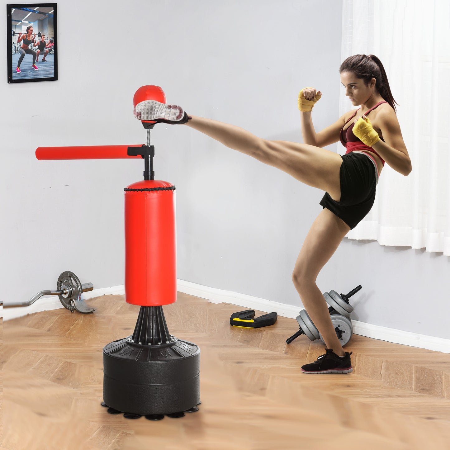 Bokszak Standaard – Bokspaal – Boksbal – Bokstrainer – Punching Bag – Verstelbare Hoogte 155-205 cm – 360° Draaibare Reflexbal