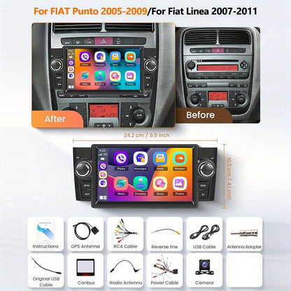 CAMECHO [2+64G] Android 15 Car Radio for FIAT Punto 2005-2009/ Linea 2007-2011, 17.78cm HD Touchscreen with Wireless CarPlay & Android Auto, GPS Navigation, WiFi, USB, FM RDS, AHD Backup Camera, Steering Wheel Control, Plug &