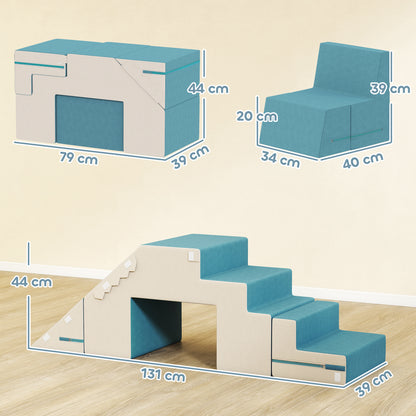 Zachte Bouwblokken – Speelblokken – Klimblokken – Stapelblokken – Speelset – Voor Kleuters Blauw – Veilig Kunstleer & Schuim – Licht & Opvouwbaar