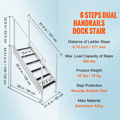 Steigerladder – Steigertrap – Bootladder – Aluminium Ladder – Verstelbare Ladder – 6 Treden – Lichtgewicht Aluminium – Antislip Treden