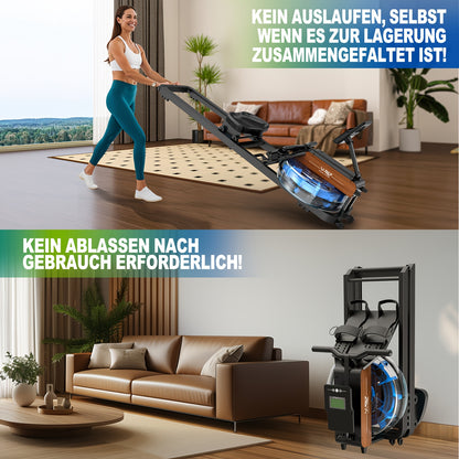 VOWVIT Foldable Water Rowing Machine for home Gym - Wireless Row Rower with Oak Wood Frame, Heavy-Duty Full-Size Training Device Suitable for s & Seniors, Space-Saving Equipment
