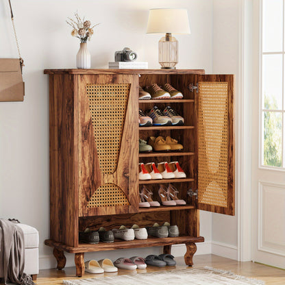 Schoenenkast – Schoenenrek – Schoenopberger – Schoenhouder – Schoenmeubel – 5-Lagen Rattan Deuren – Ruime Opbergruimte voor 25 Paar Schoenen