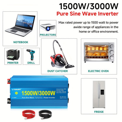 Omvormer – Spanningsomvormer – Stroomomzetter – Inverter – Converter – 1500W Continu Vermogen – Pure Sinusgolf Met LCD-Display