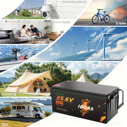 Lithium Accu – Lithium Batterij – LiFePO4 accu – 24V bootaccu – 100Ah capaciteit – 2560Wh vermogen – ingebouwde 100A BMS – 10000+ diepe cycli
