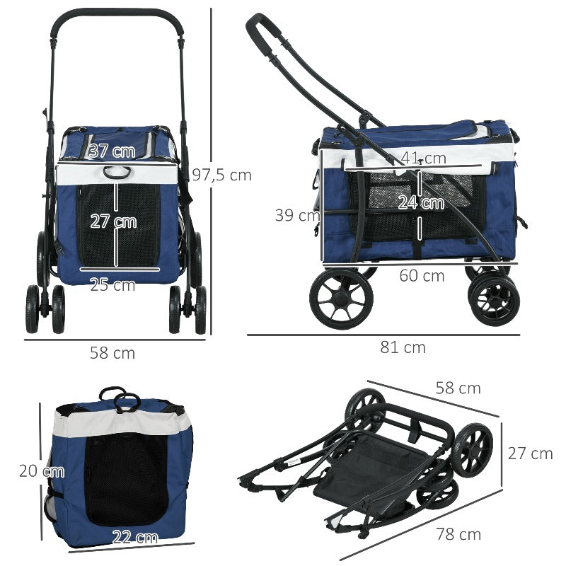 2-in-1 Wandelwagen – Draagmand – Hondenwagen – Dierenbuggy – Huisdierwagen – Metalen Frame – Afneembare Draagmand