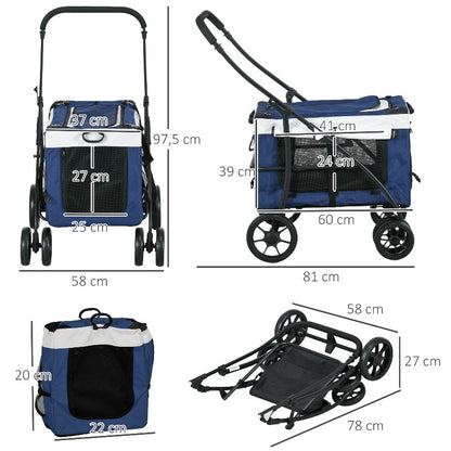 2-in-1 Wandelwagen – Draagmand – Hondenwagen – Dierenbuggy – Huisdierwagen – Metalen Frame – Afneembare Draagmand