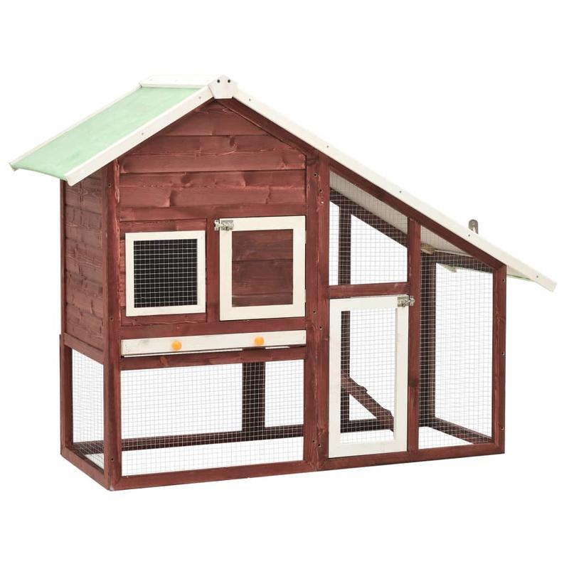 Konijnenhok – Dierenren – Knaagdierkooi – Buitenren – Binnenren – Massief Vurenhout – Ruim 140x63x120 cm – Mokka Wit