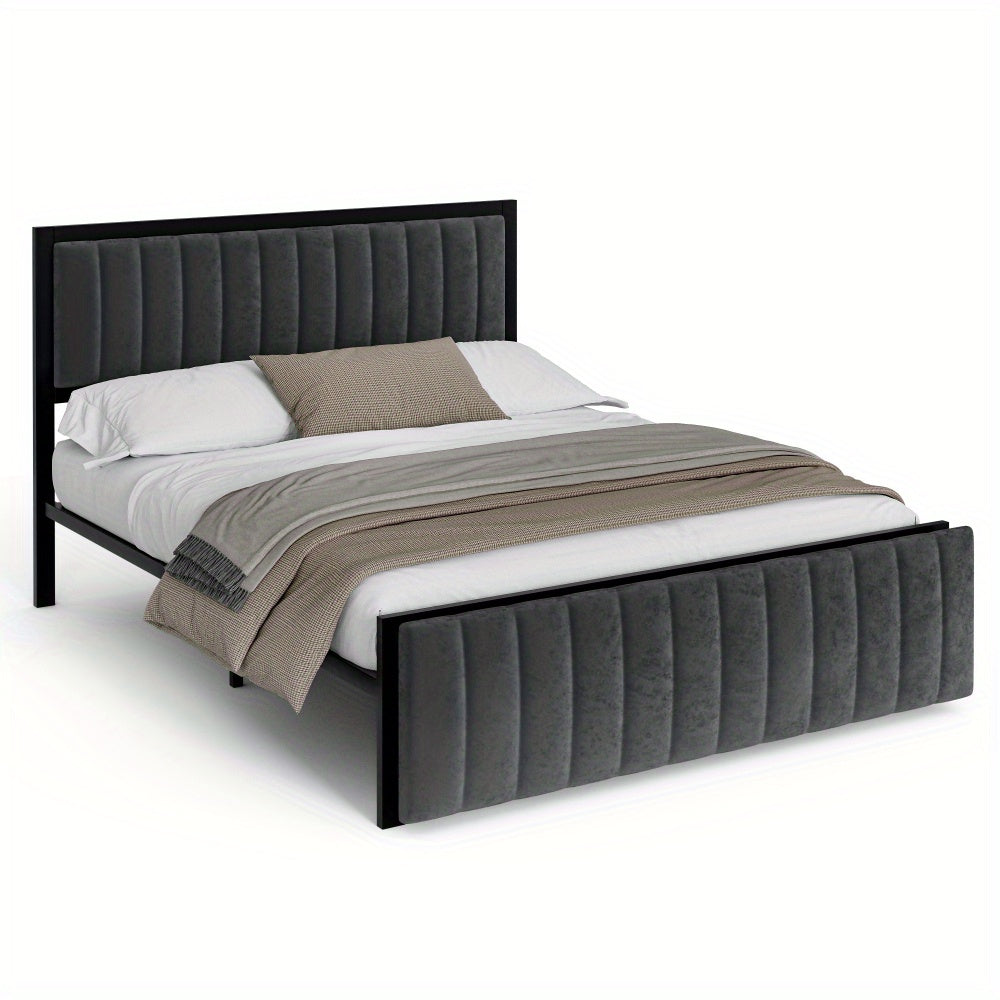 Bedframe – Tweepersoonsbed – Opbergbed – Gestoffeerd Bed – Slaapbank – Donkergrijs Fluwelen Bekleding – Inklapbare Zitbank – Hardhouten & IJzeren Frame – 140x200 cm